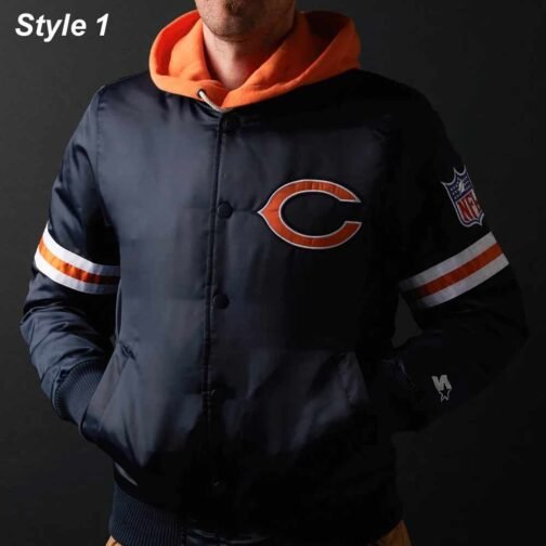 Chicago Bears Navy Blue Bomber Satin Jacket - Image 5