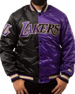 LA Lakers Purple and Black Satin Bomber Jacket