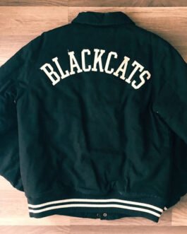 10 Deep Black Cats Varsity Jacket