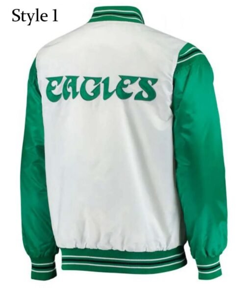 Renegade Philadelphia Eagles Starter Satin Green and White Jacket - Image 3