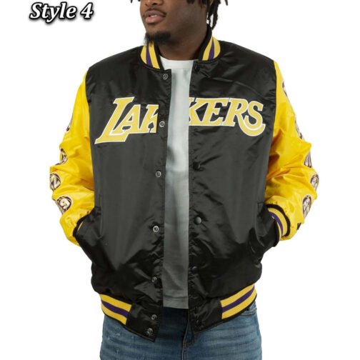 LA Lakers Champs 17 Patches Satin Jacket - Image 14