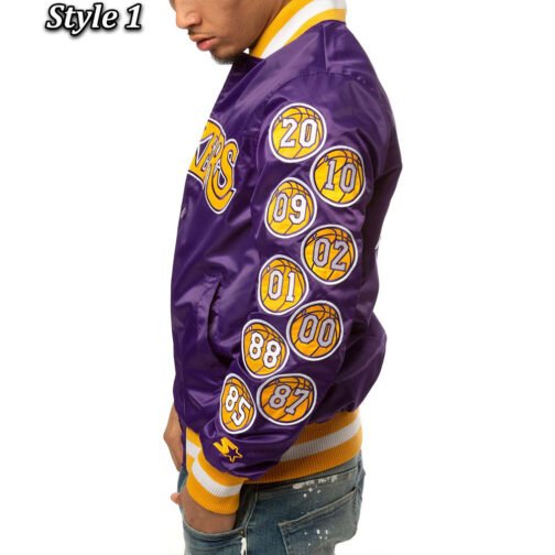 LA Lakers Champs 17 Patches Satin Jacket - Image 3