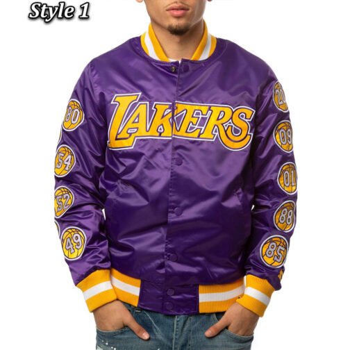 LA Lakers Champs 17 Patches Satin Jacket - Image 5