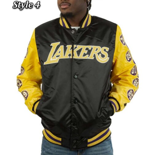 LA Lakers Champs 17 Patches Satin Jacket - Image 13