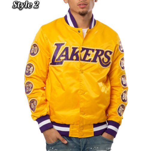 LA Lakers Champs 17 Patches Satin Jacket - Image 6