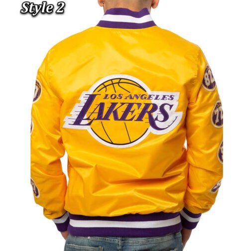 LA Lakers Champs 17 Patches Satin Jacket - Image 7