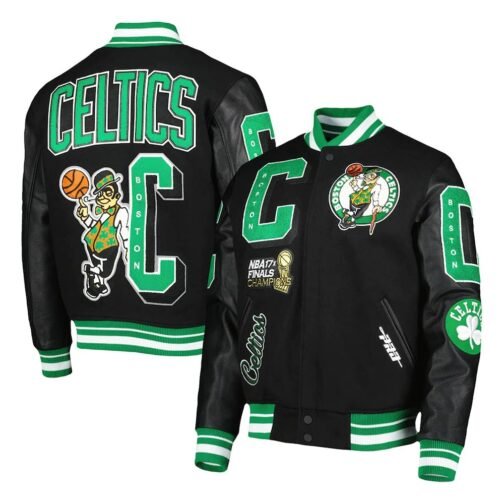Boston Celtics Mash Up Finals Champions Black Varsity Jacket - Image 7