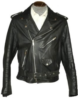 Men’s 1960s Motorcycle Belted Black Leather Jacket