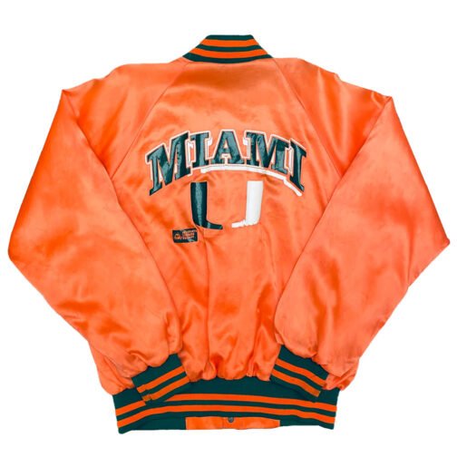 1980’s Miami Hurricanes Spellout Orange Satin Jacket - Image 2