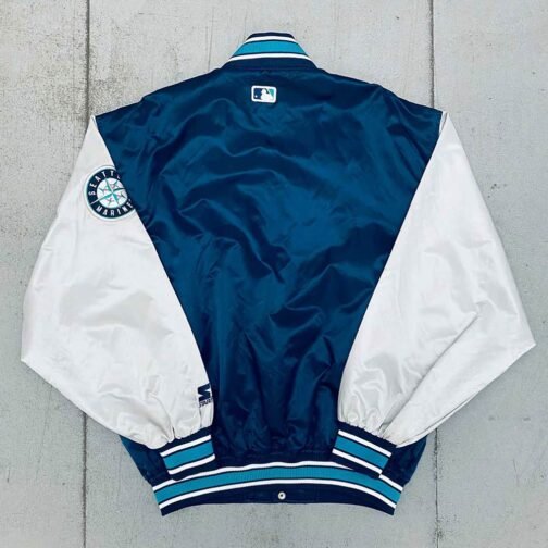 1990’s Seattle Mariners Dugout Navy and Silver Jacket - Image 2