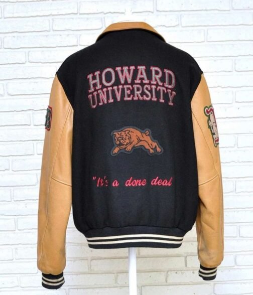 Vintage 1999 Howard University HBCU Black and Brown Letterman Jacket - Image 2