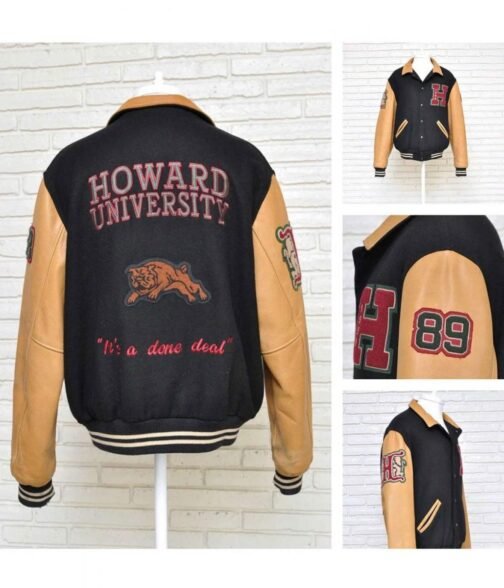 Vintage 1999 Howard University HBCU Black and Brown Letterman Jacket - Image 6