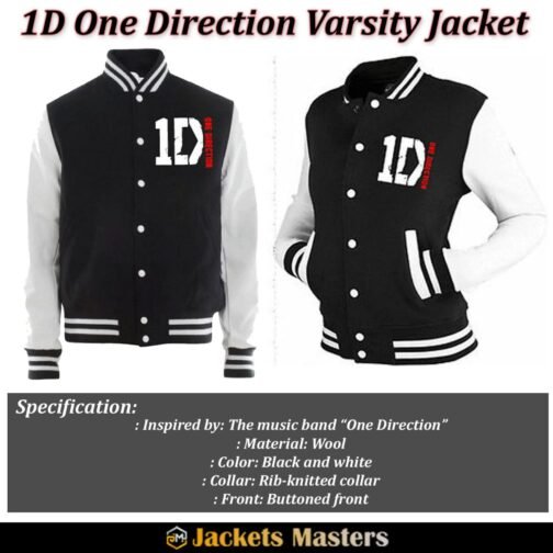 1D One Direction Black and White Varsity Jacket - Image 10