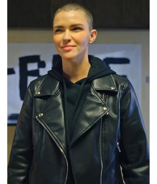 1UP Ruby Rose Biker Black Leather Jacket - Image 4