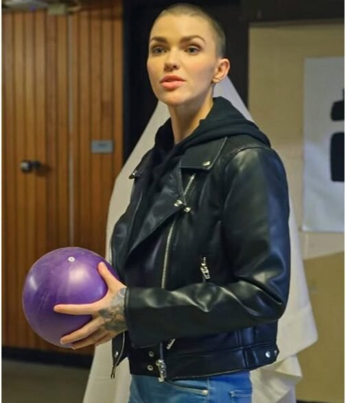 1UP Ruby Rose Biker Black Leather Jacket - Image 2