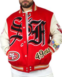 JH San Francisco 49ers Red and Off White Varsity Jacket