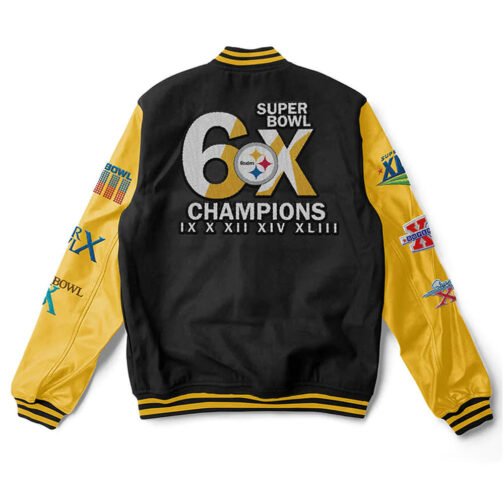 Black/Yellow 6X Champions Pittsburgh Steelers Varsity Jacket - Image 2