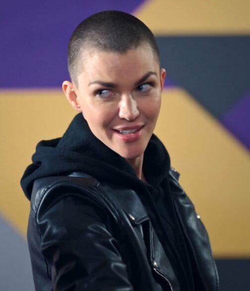 1UP Ruby Rose Biker Black Leather Jacket - Image 7