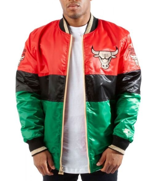 75th Anniversary Chicago Bulls Color Block Satin Jacket - Image 3