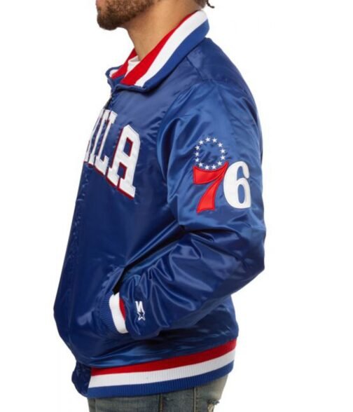 76ers Philadelphia Bomber Blue Jacket - Image 4