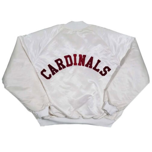 80s Arizona Cardinals Bomber White Satin Jacket - Image 2