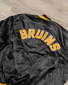 80s Boston Bruins Bomber Black Satin Jacket