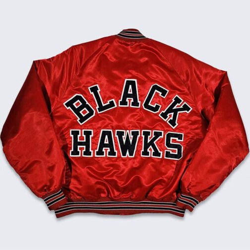80’s Chicago Blackhawks Red Bomber Jacket - Image 2