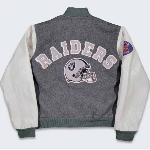 80’s LA Raiders Varsity Gray and Cream Jacket - Image 2