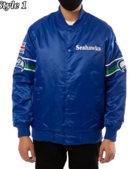 Seattle Seahawks 80s Bomber Blue Satin Jacket