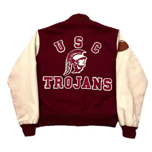 80’s USC Trojans Maroon and White Varsity Jacket - Image 2