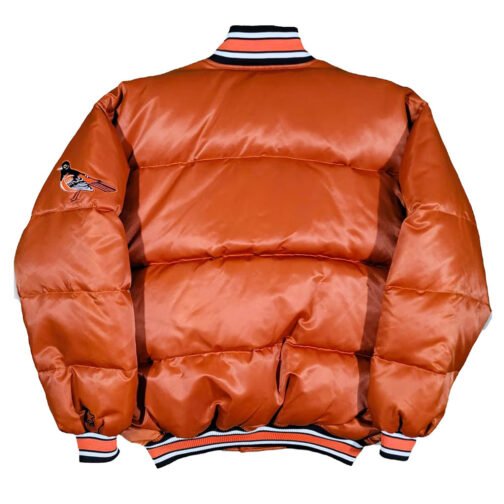 90’s Baltimore Orioles Puffer Orange Satin Jacket - Image 2