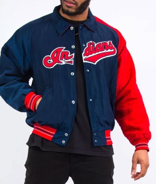 MLB 90’s Cleveland Indians Blue and Red Jacket - Image 3