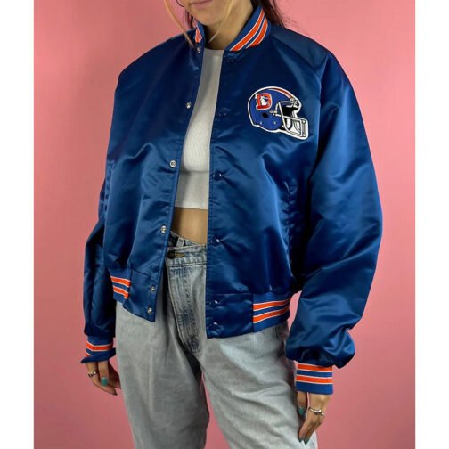 90’s Denver Broncos Blue Satin Jacket - Image 4