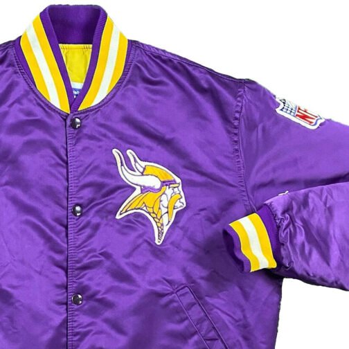 90s Minnesota Vikings Purple Bomber Satin Jacket - Image 5