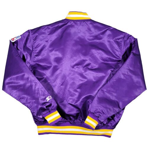 90s Minnesota Vikings Purple Bomber Satin Jacket - Image 4