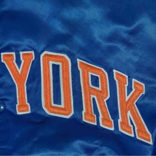 90?s New York Knicks Bomber Blue Satin Jacket - Image 6