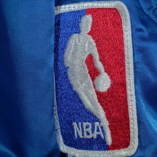90?s New York Knicks Bomber Blue Satin Jacket - Image 5