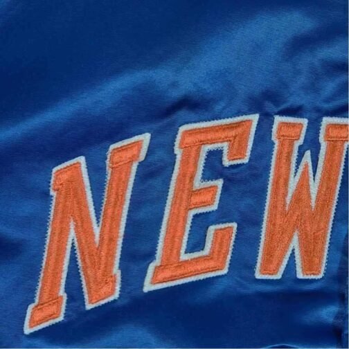 90?s New York Knicks Bomber Blue Satin Jacket - Image 7