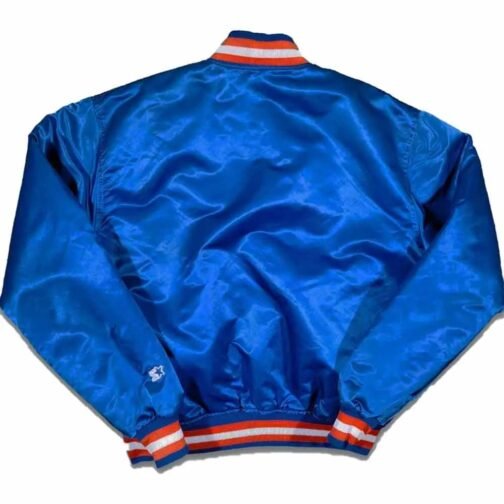 90?s New York Knicks Bomber Blue Satin Jacket - Image 2