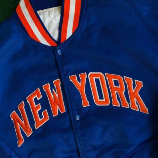 90?s New York Knicks Bomber Blue Satin Jacket - Image 8