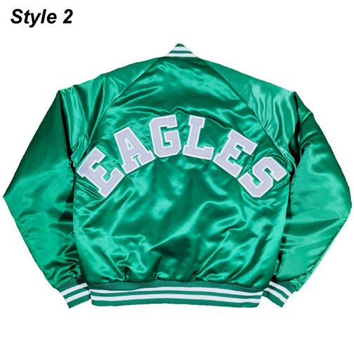 90’s Philadelphia Eagles Green Satin Bomber Jacket - Image 5