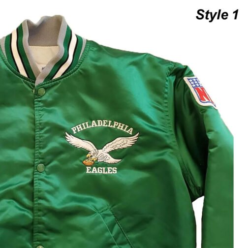 90’s Philadelphia Eagles Green Satin Bomber Jacket - Image 14