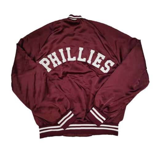 90’s Philadelphia Phillies Maroon Satin Jacket - Image 2
