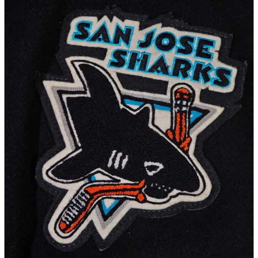 90’s San Jose Sharks Delong Black Varsity Jacket - Image 3