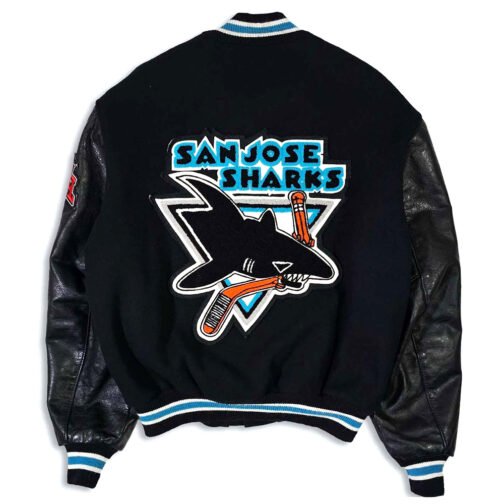 90’s San Jose Sharks Delong Black Varsity Jacket - Image 2