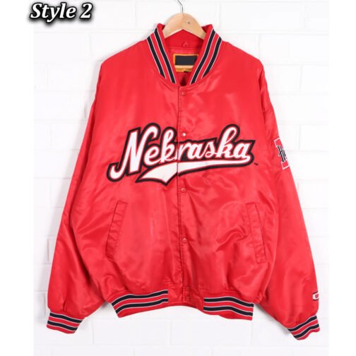 90’s University Of Nebraska Red Varsity Satin Jacket - Image 2