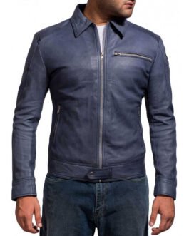 Aaron Paul Need For Speed Blue Leather Jacket