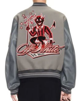 AC Milan Logo Off-White Gray Varsity Jacket