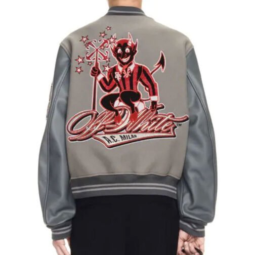 AC Milan Logo Off-White Gray Varsity Jacket - Image 2