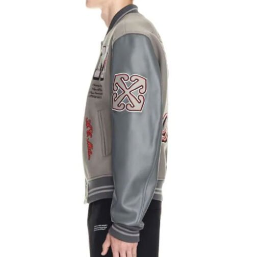 AC Milan Logo Off-White Gray Varsity Jacket - Image 4
